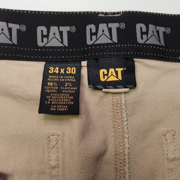 CAT Caterpillar Work Pants Mens 34x30 Khaki Stretch Utility Workwear - Picture 3 of 7